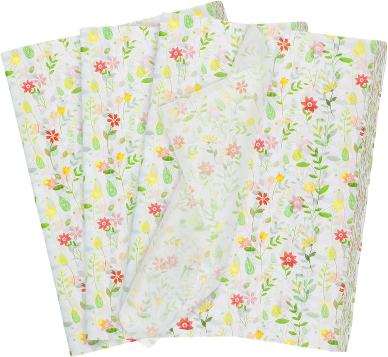 Ethanberg 120 Sheets Gift Wrapping Tissue Paper Bulk, Watercolor Floral Wildflower Print Tissue Paper for Gift Bags, Decorative Art Papers for DIY Crafts Wedding Birthday Holiday Party Decor, 20x14 Inches - Image 1